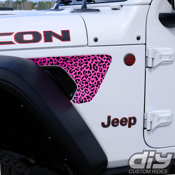 Jeep Fender Vent Vinyl "Pink Leopard" Decals Fits 2018-2024 Wrangler JL & Gladiator