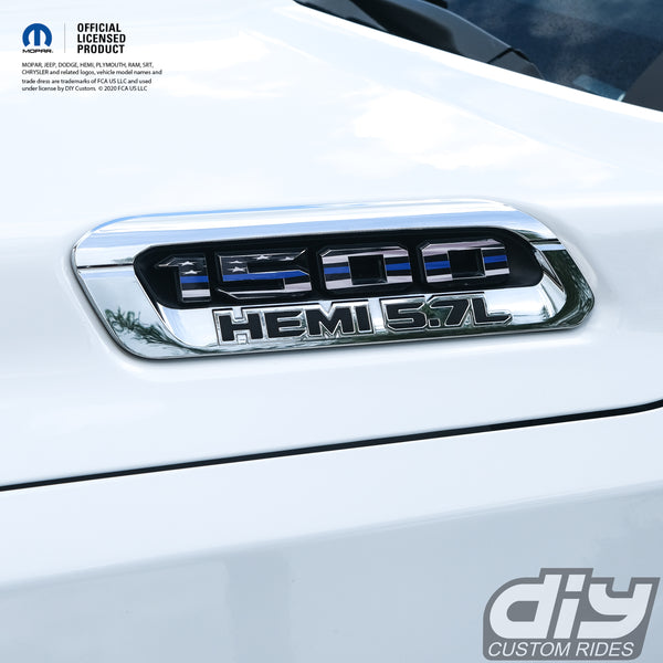 RAM 1500 Hood Emblem Overlay Decals L&R THIN BLUE LINE AMERICAN FLAG Fits 2019-2024 RAM Trucks