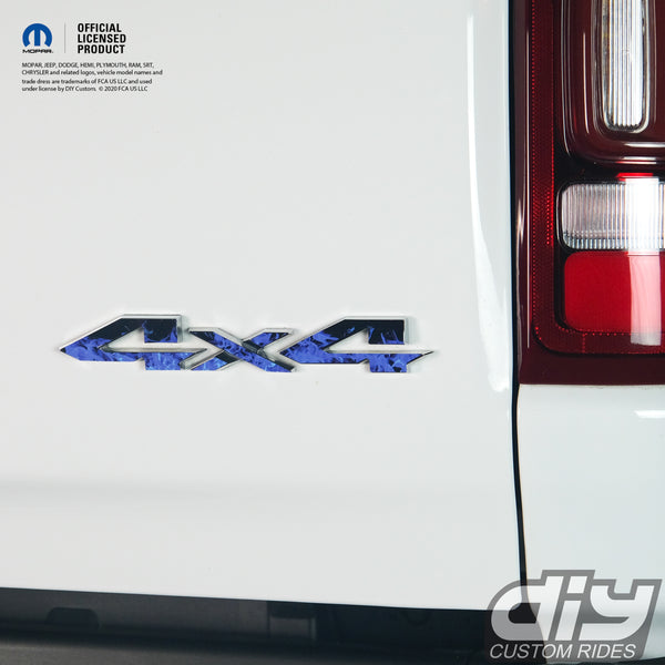 RAM 4x4 Emblem Overlay Decals BLUE FIRE FLAMES Fits 2009-2023 1500-5500