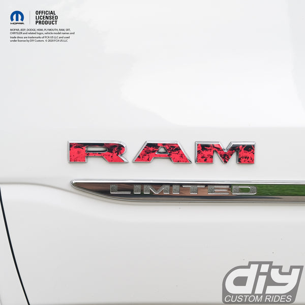 RAM Door x2 Emblem Overlay Decals L&R RED FIRE FLAMES Fits 2019-2024 RAM Trucks