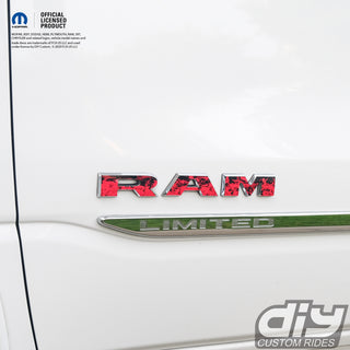 RAM Door x2 Emblem Overlay Decals L&R RED FIRE FLAMES Fits 2019-2024 RAM Trucks