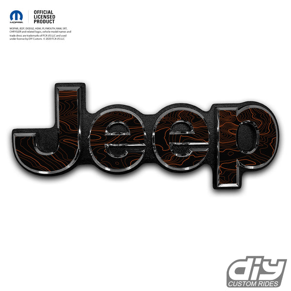 Jeep Emblem Overlay Decals -Topographic Black with Orange