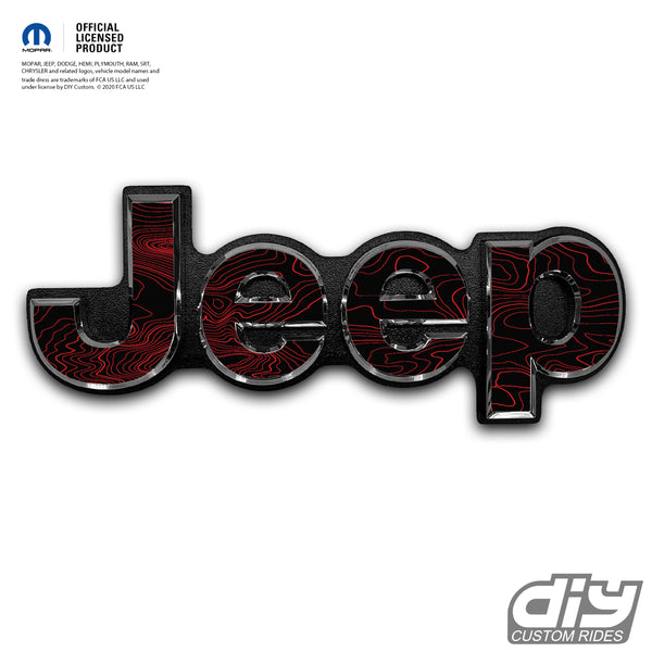 Jeep Emblem Overlay Decals -Topographic Black with Red