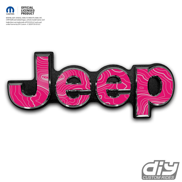 Jeep Emblem Overlay Decals -Topographic Pink with Gray