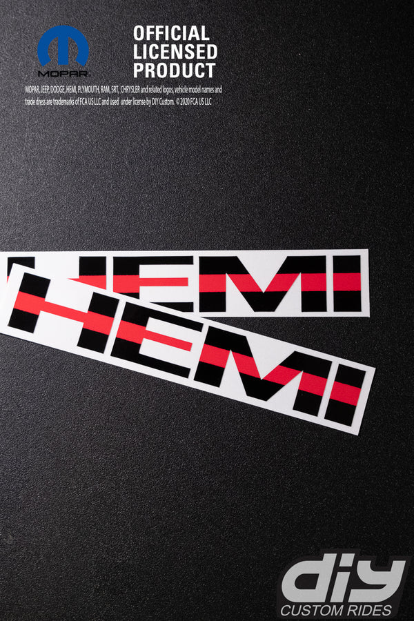 RAM 1500 HEMI Fender Emblem Overlay Decals (Pair) THIN RED LINE Fits 2013-2023