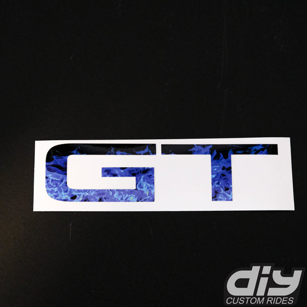 GT "Blue Fire Flames" Rear Emblem Overlay Decal Fits 2015-2023 Mustang GT