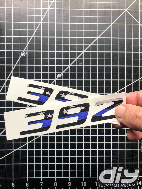 392 Fender Emblem Overlay Decals L&R THIN BLUE LINE FLAG Fits Dodge Challenger Charger 300