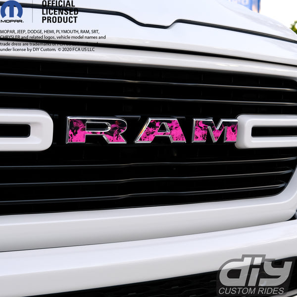 RAM Grill Emblem Overlay Decals PINK FIRE FLAMES Fits 2019-2024 1500-5500