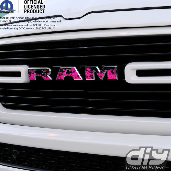 RAM Grill Emblem Overlay Decals PINK FIRE FLAMES Fits 2019-2024 1500-5500