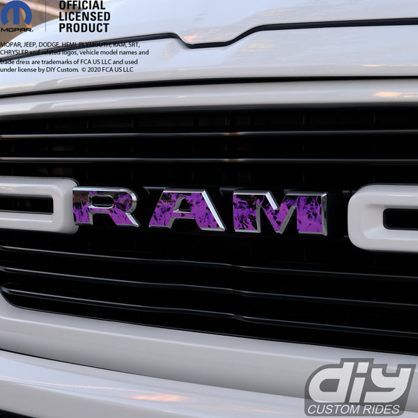 RAM Grill Emblem Overlay Decals PURPLE FLAMES Fits 2019-2024 1500-5500