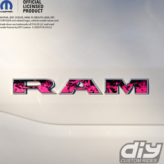 RAM Door x2 Emblem Overlay Decals Pink FIRE FLAMES Fits 2019-2024 RAM Trucks