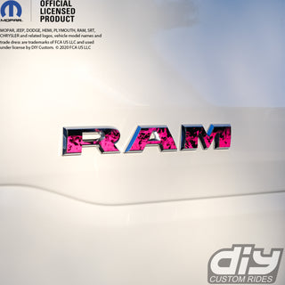 RAM Door x2 Emblem Overlay Decals Pink FIRE FLAMES Fits 2019-2024 RAM Trucks