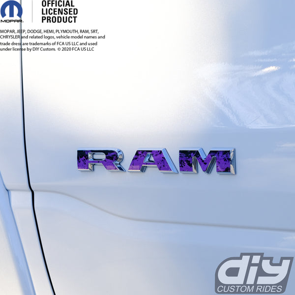 RAM Door x2 Emblem Overlay Decals L&R Purple FIRE FLAMES Fits 2019-2024 RAM Trucks