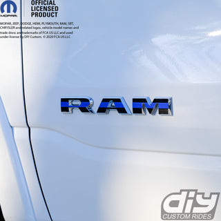 RAM Door x2 Emblem Overlay Decals L&R Thin Blue Line Fits 2019-2024 RAM Trucks