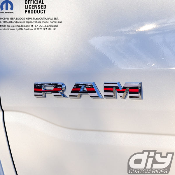 RAM Door x2 Emblem Overlay Decals L&R Thin Red Line Flag Fits 2019-2024 RAM Trucks