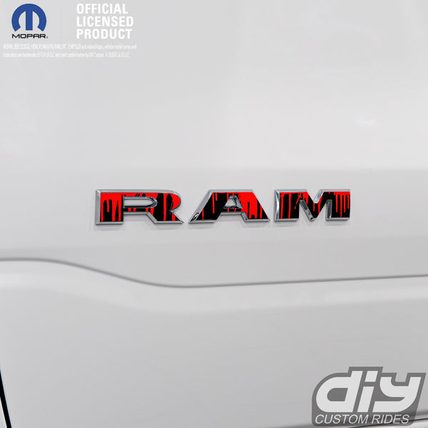 RAM Door x2 Emblem Overlay Decals DRIPPING RED Fits 2019-2024 RAM Trucks