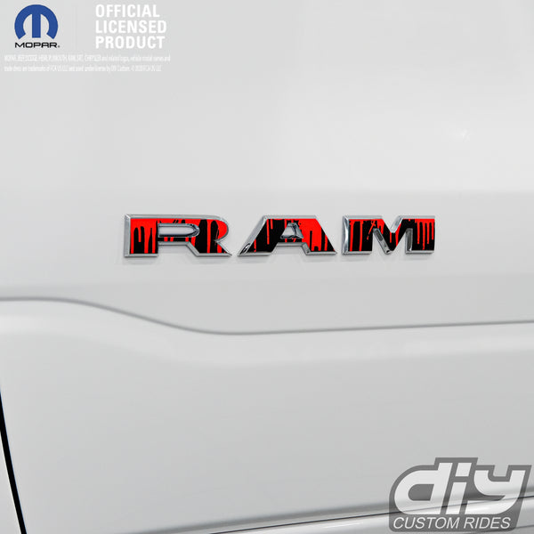 RAM Door x2 Emblem Overlay Decals DRIPPING RED Fits 2019-2024 RAM Trucks