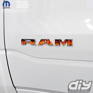 RAM Door x2 Emblem Overlay Decals L&R REAL FIRE FLAMES Fits 2019-2024 RAM Trucks