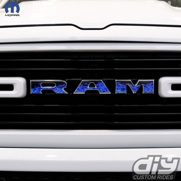 RAM Grill Emblem Overlay Decals BLUE FLAMES Fits 2009-2024 1500-5500