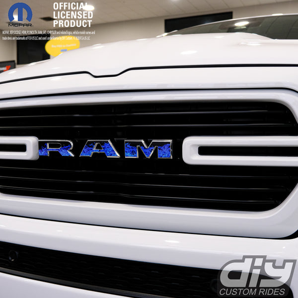 RAM Grill Emblem Overlay Decals BLUE FLAMES Fits 2009-2024 1500-5500