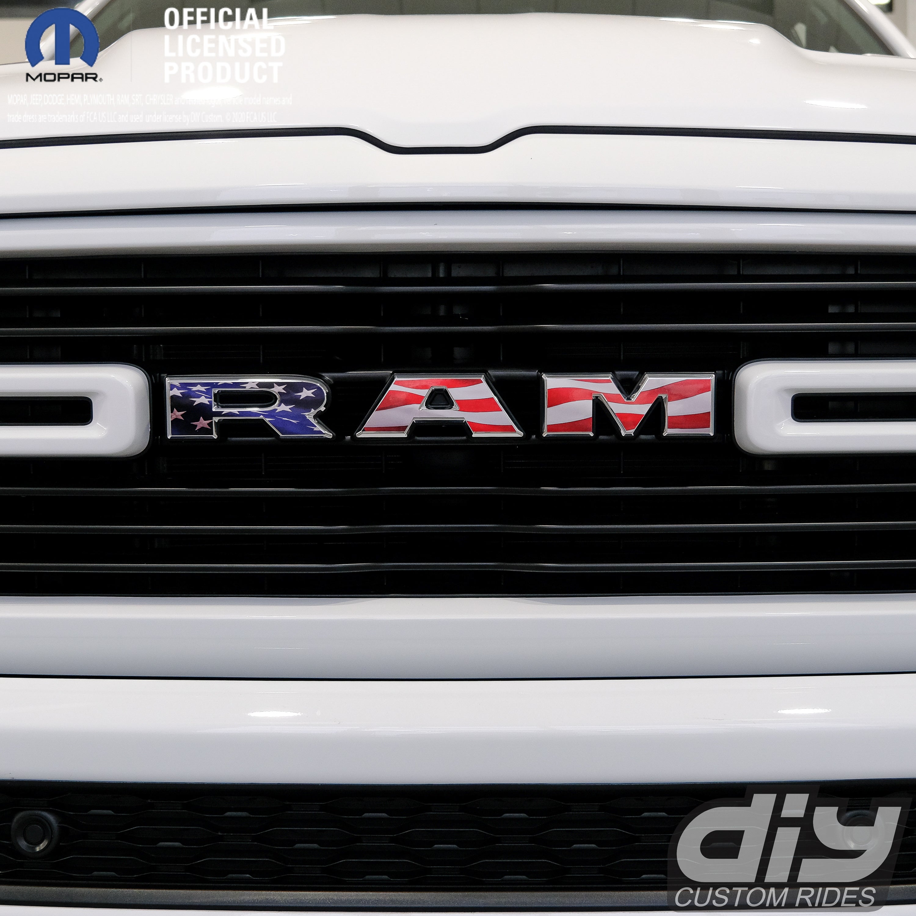 RAM Grill Emblem Overlay Decals WAVING AMERICAN FLAG Fits 2009-2025 15 ...