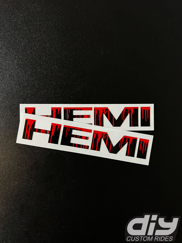 RAM 1500 HEMI Fender Emblem Overlay Decals (Pair) DRIPPING RED Fits 2013-2023