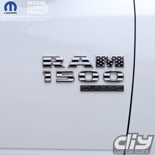 RAM Classic 1500-3500 Door Emblem Decals BLACK & WHITE AMERICAN FLAG Fits 2009-2023