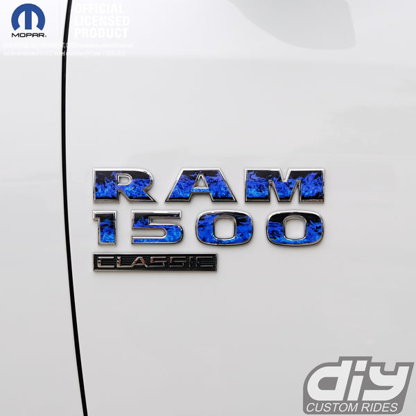 RAM Classic 1500-3500 Door Emblem Decals BLUE FLAMES Fits 2009-2023