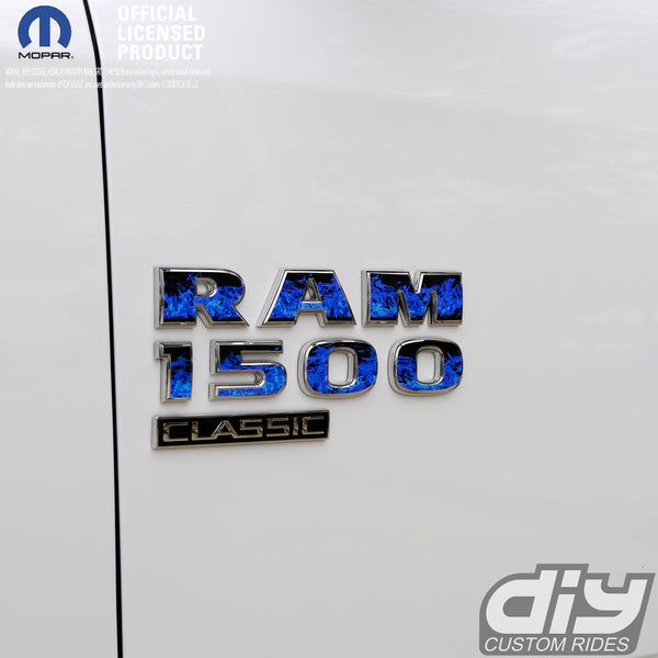 RAM Classic 1500-3500 Door Emblem Decals BLUE FLAMES Fits 2009-2023