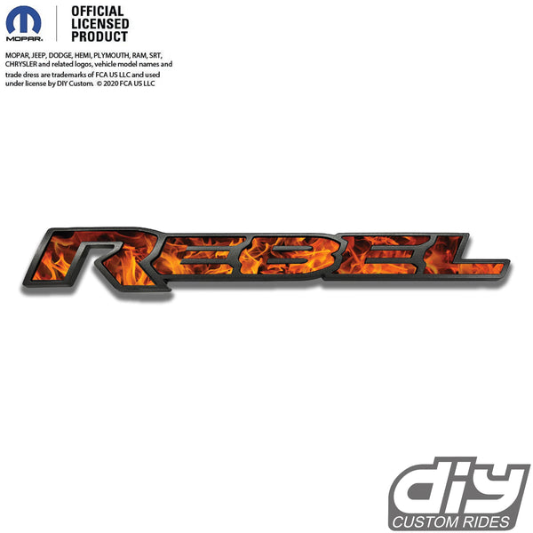 RAM Rebel Emblem Overlay Decals Real Fire Flames Fits 2019-2023